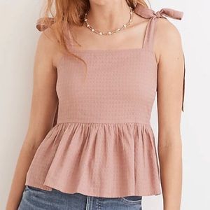 Madewell Rosalie Tie-Strap Top in Textured Gingham